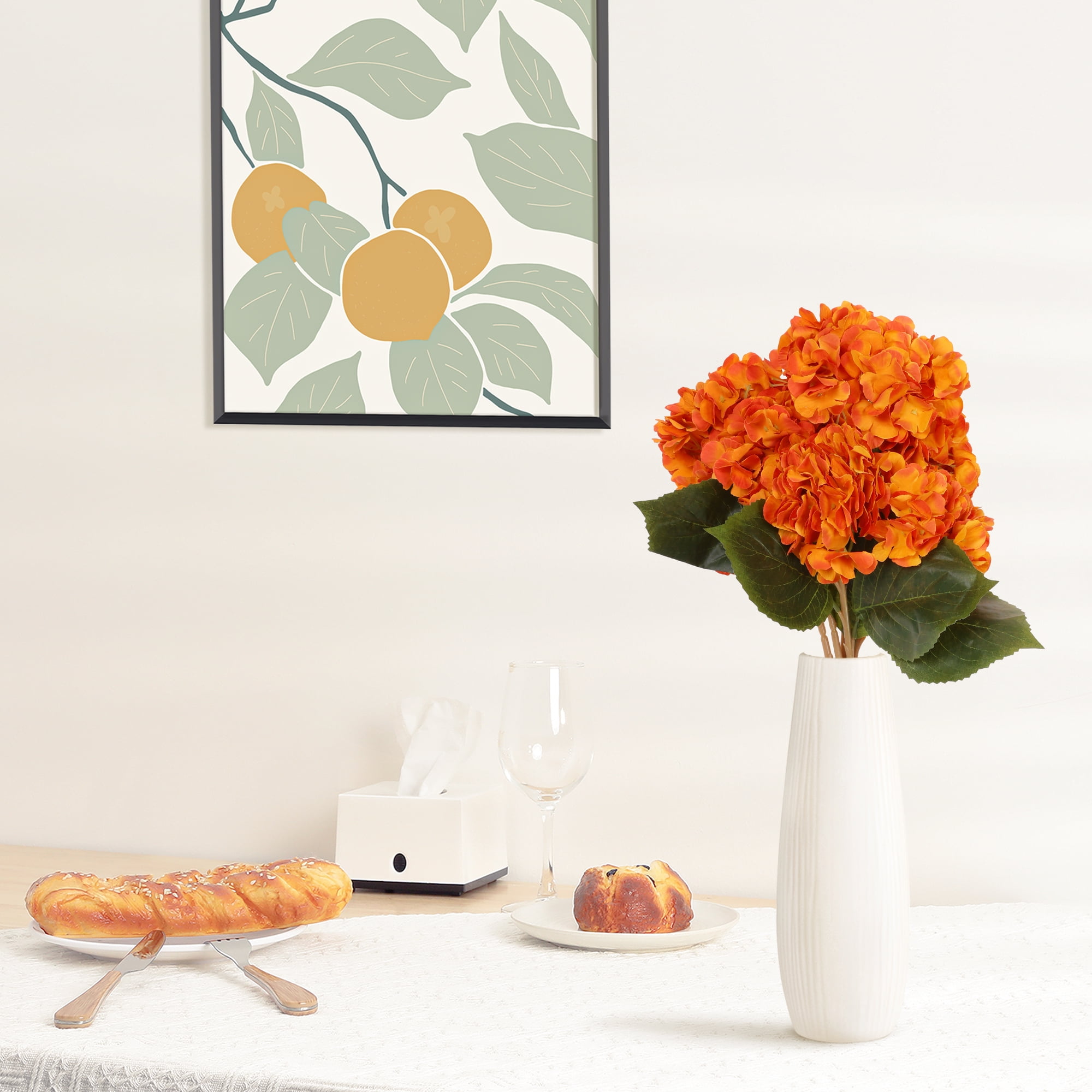 Unique Bargains 6 Pcs Hydrangea Silk Flowers Bouquets Fake Floral with Stems Orange