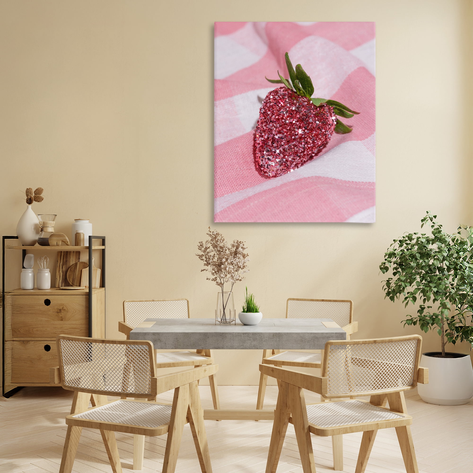Stupell Industries Glimmer Strawberry on Pink Canvas Wall Art, design by LISH Creative