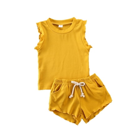 

Meihuid Baby Girls Sleeveless Halter Tank Tops Stretch Casual Denim Shorts Outfits Set