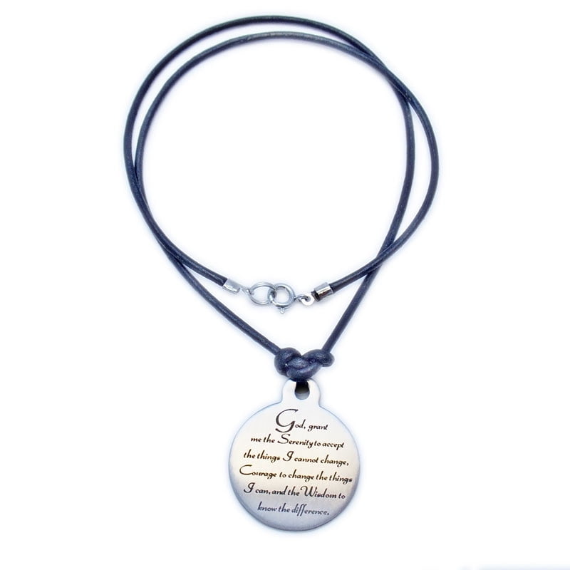 Medallion Serenity Prayer 12 Step Recovery Necklace, Leather