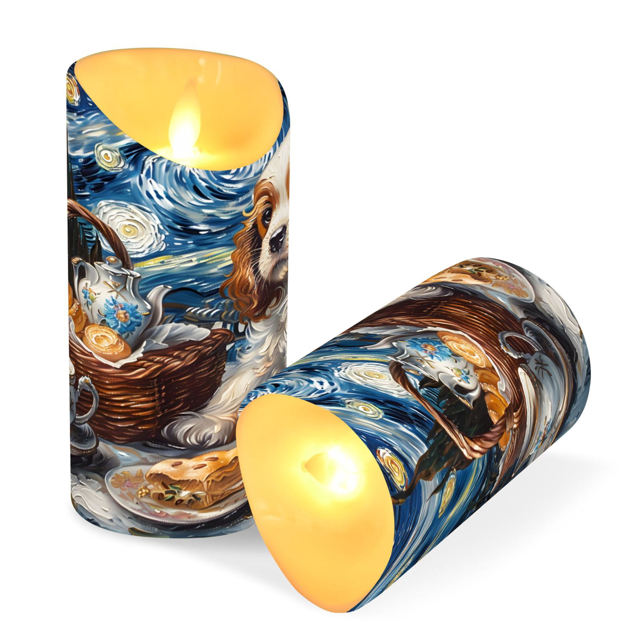 Cavalier King Charles Dog Flameless Candles 2 PCS with Remote Realistic Moving Flame LED Tapered Pillar Set for Home Decor