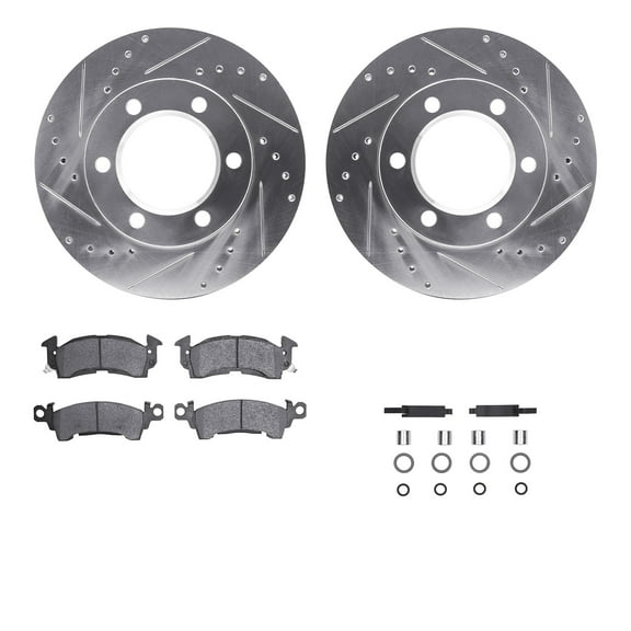 Dynamic Friction Company Front Brake Rotors-Drilled and Slotted-Silver with 5000 Advanced Brake Pads includes Hardware 7512-42006
