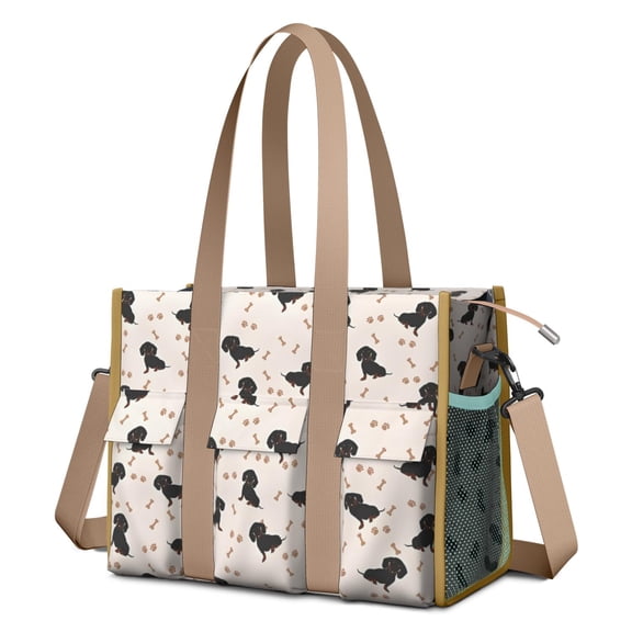 Teacher Tote Bag,Dachshund Dog Teacher Utility Tote Bag,Large Work Tote Bags for Women with Multiple Pockets,Top Zipper Closure,13.8x10.6x6.7 Inch
