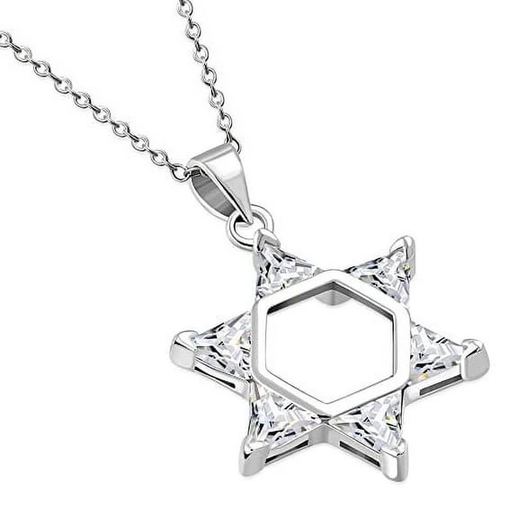 Womens 925 Sterling Silver Star of David Jewish Judaica CZ Pendant Necklace Charm Adjustable Chain 16"-18"