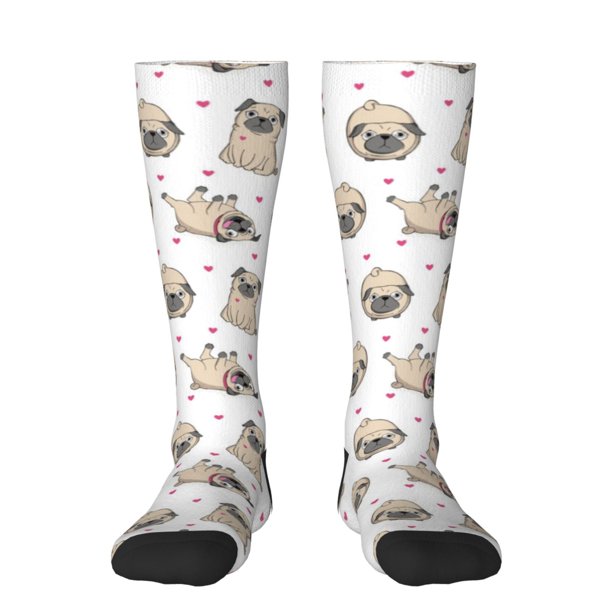 Fotbe Pugs Calcetas Divertidas Estampadas para Hombre y Mujer, Calcetas de Algodón hasta la Rodilla para Caminar, Correr, Enfermería y Embarazo