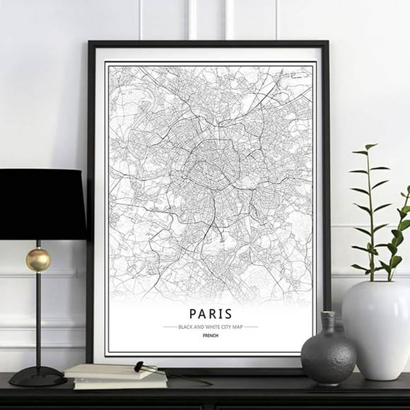 Vonky London New York Paris Canvas Wall Painting World World City Canvas Wall Painting City Map Poster Black White Abstract Oil Picture Unframed Oil Drawing