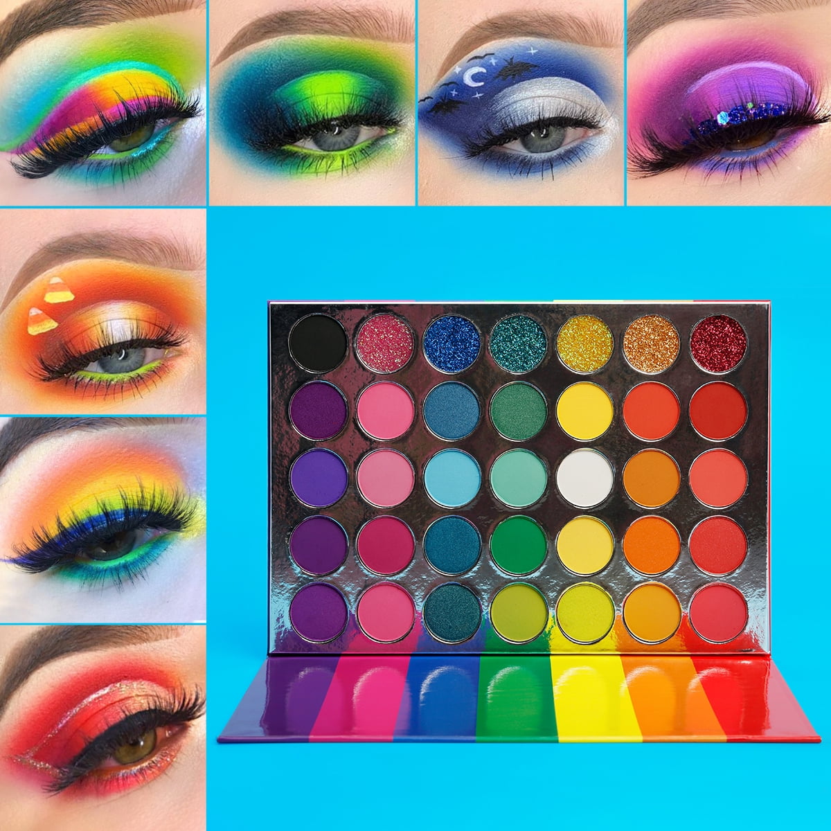 Rainbow Eyeshadow Palette Colorful Highly Pigmented 35 Colors, Long Lasting Matte Shimmer Glitter Eye Shadow Pallet,Pink Red Orange Green Blue Purple Bright Makeup for Christmas - Walmart.com