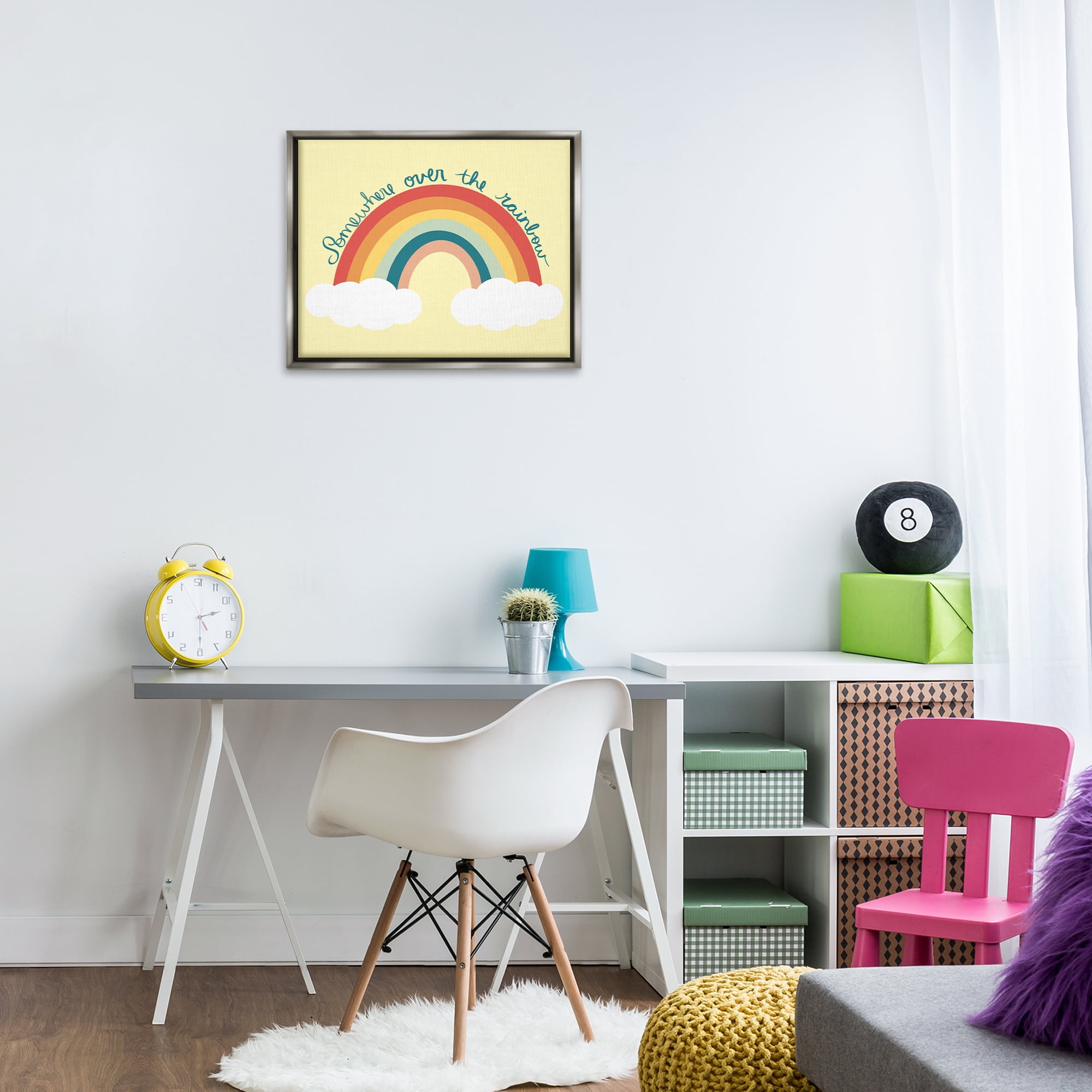Stupell Industries Somewhere Over Rainbow Text & Numbers Painting Gray Floater Framed Canvas Art Print Wall Art, 21 x 17