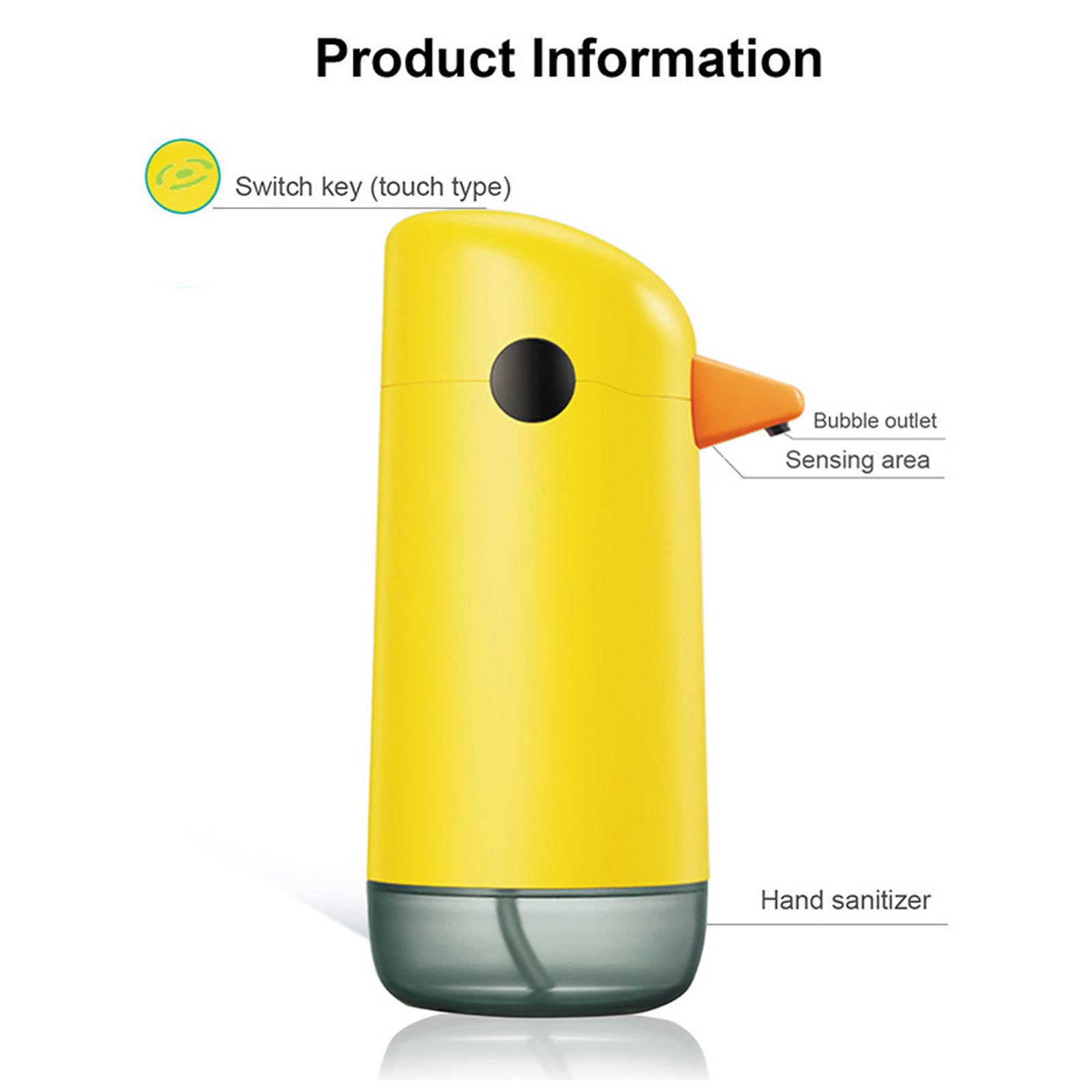 BIMZUC Duck Automatic Soap Dispenser for Kids, Cute Touchless Foam Soap Dispenser with Visible Liquid Level, Battery-Powered, Yellow