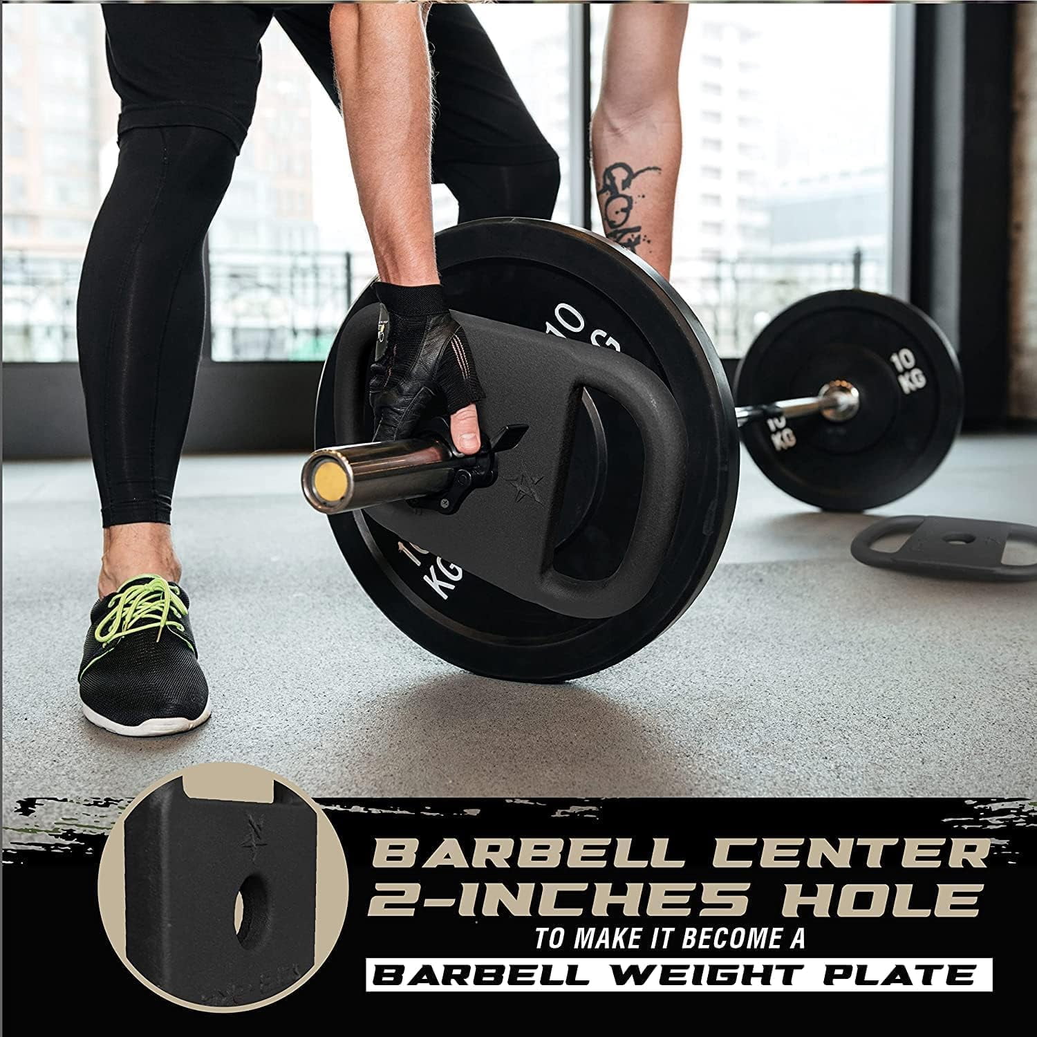 Yes4All Olympic Rubber Grip Plates for Barbell, 2-Inch Weight Plates for Weightlifting and Strength Training in Home Gym - 35LB - Single