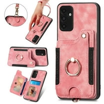 SaniMore for Samsung Galaxy A13 5G Wallet Case, [RFID Blocking] Elastic Card Slot Vehicle Magnetic PU Leather Ring Holder & Lanyard Stand Money Pocket Cover for Samsung A13 5G, Pink