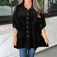 thumbnail image 4 of Buigttklop Women Velvet Mini Dress Button Shirts Casual Puff 3/4 Sleeve Patchwork Sequin Tops, 4 of 6