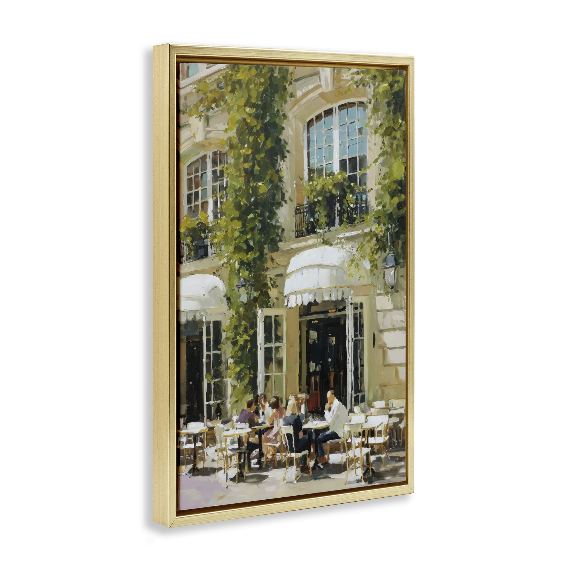 Stupell Industries Cafe Terrace with Ivy Gold Framed Floater Canvas Wall Art, design by Petal Prints Design