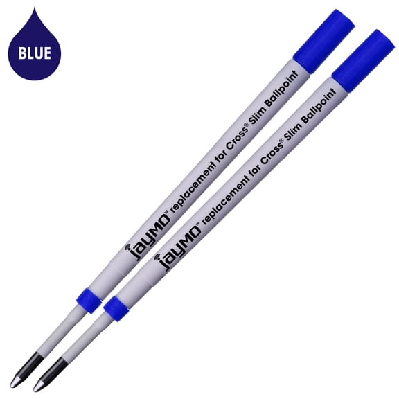 Jaymo Replacement for Cross Slim 8783 - Measures 4 in / 102 mm Long - Ballpoint Pen Refill - 2 Blue