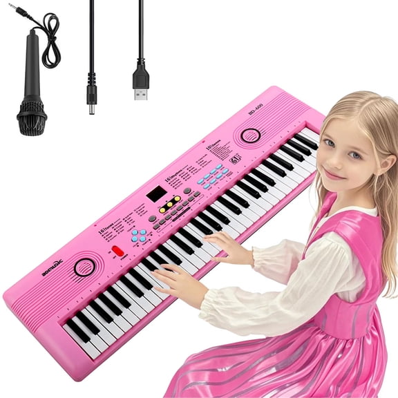 TIANLAIMEI 61 Keys Electric Digital Piano 100 Tones Eectric Keyboard Built-in Microphone with Stand for Beginners Kids Musical Instruments Gifts, Pink