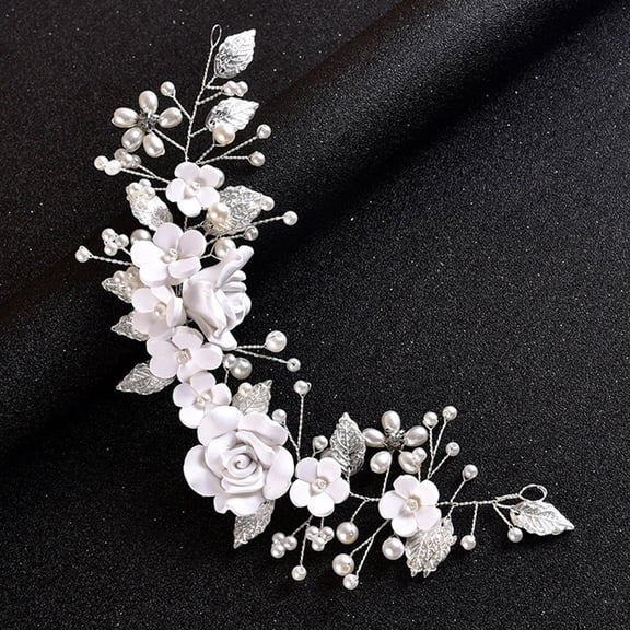 COMPUKAS Elegant Silver Wedding Bride Hair Decor Polymer Clay and Metal Headpiece for Special Occasions 2pcs