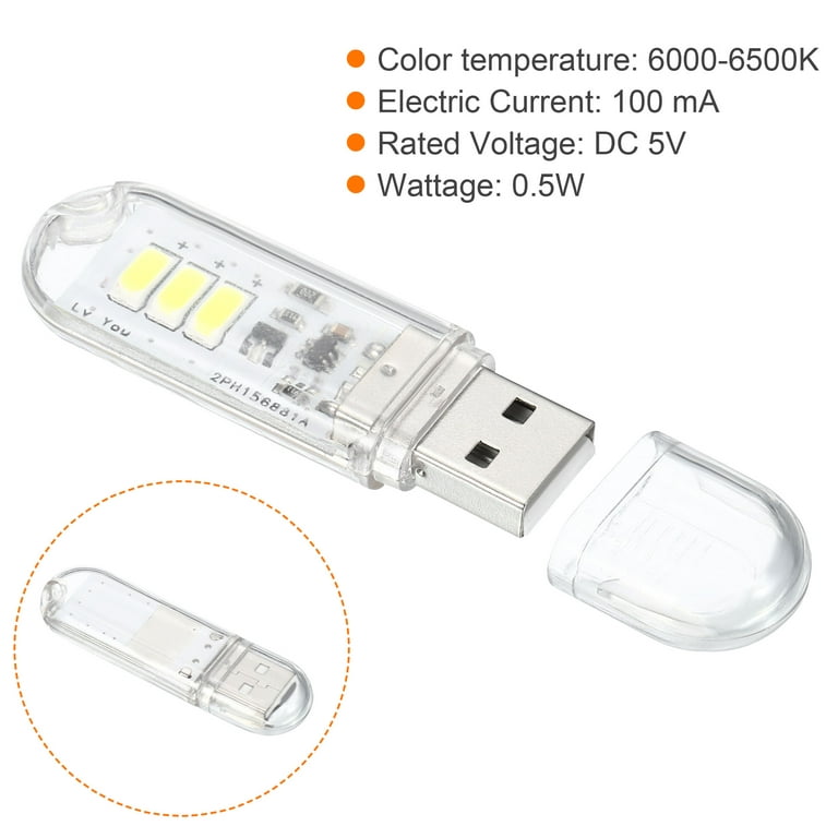Uxcell 0.5W Mini USB LED Light 6000-6500K Slim Led Light Stick Clear White  4 Pack
