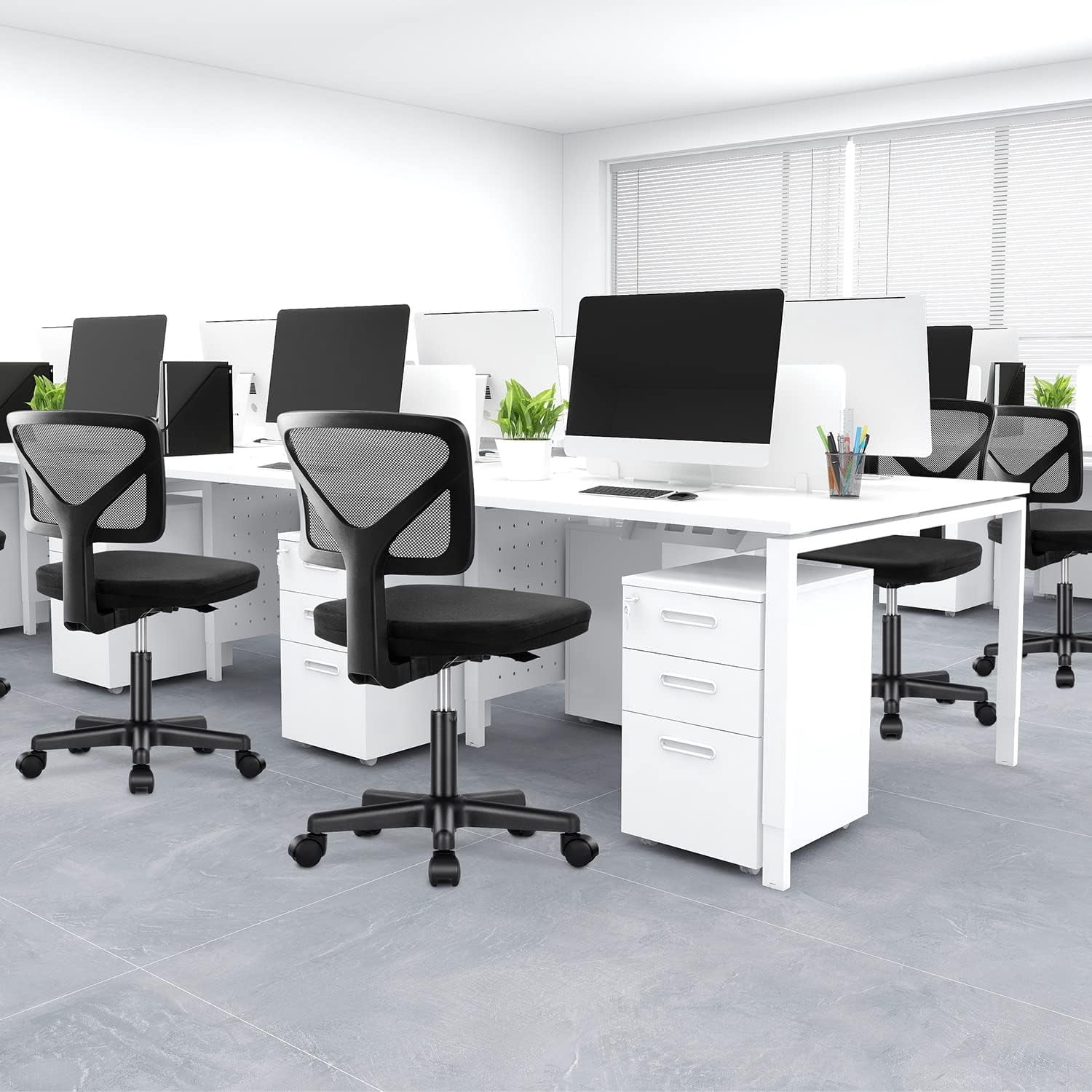 Armless Mesh Office Chair, Ergonomic Low-Back Swivel Desk Chair with Wheels and Lumbar Support, Height Adjustable, Black