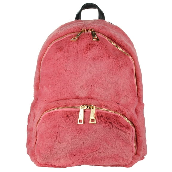 C.C Women's Faux Fur Fuzzy Backpack Schoolbag Shoulder Bag Purse, Dark Rose
