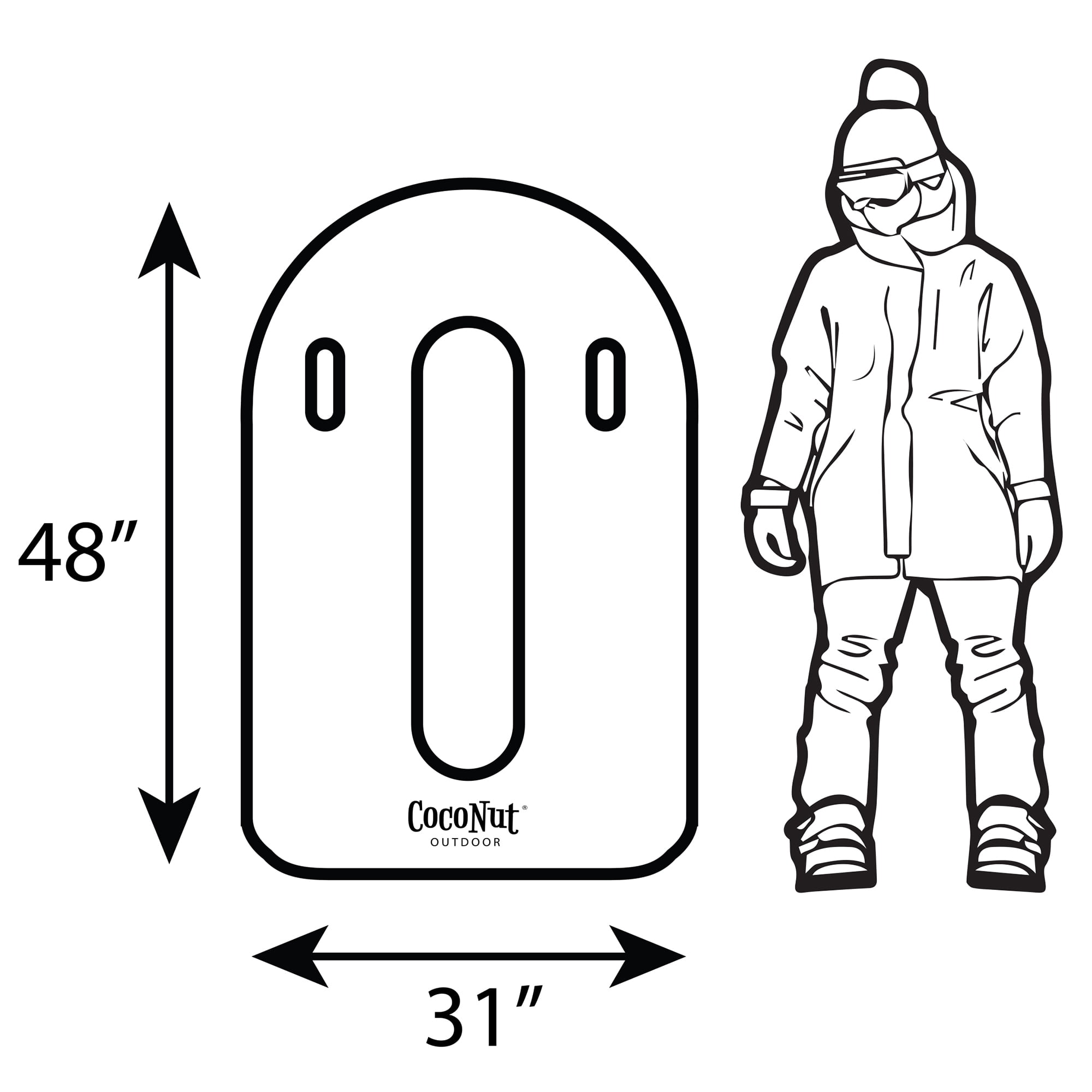 CocoNut Outdoor: Green Typhon Toboggan Snow Sled - 48x31" Lime-Black-Silver, Winter Inflatable, Cold Resistant PVC, 200lb Cap, Kids-Teens-Adults 8+