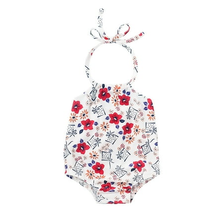 

3T Baby Girls Clothes 4T Girls Swimsuit One-piece Halter Beachwear Toddler Girl Sleeveless Floral Swimwear
