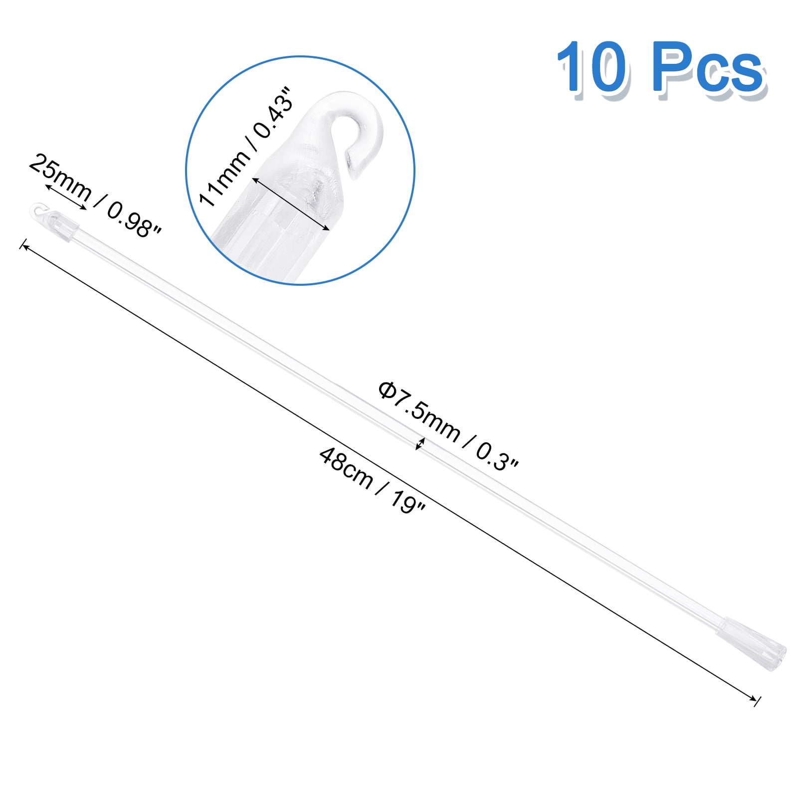 10 Pack 19" Blinds Wand Replacement, Acrylic Blinds Tilt Wand with Hook and Grip, Vertical Blind Rod Stick for Window Curtain Opener Accessory, Clear