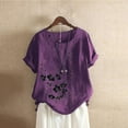 thumbnail image 4 of Birdeem Blouses pour Femmes T-Shirt d'Été à Col Rond Manches Courtes Mode Décontractée Imprimé Bouton, 4 of 12