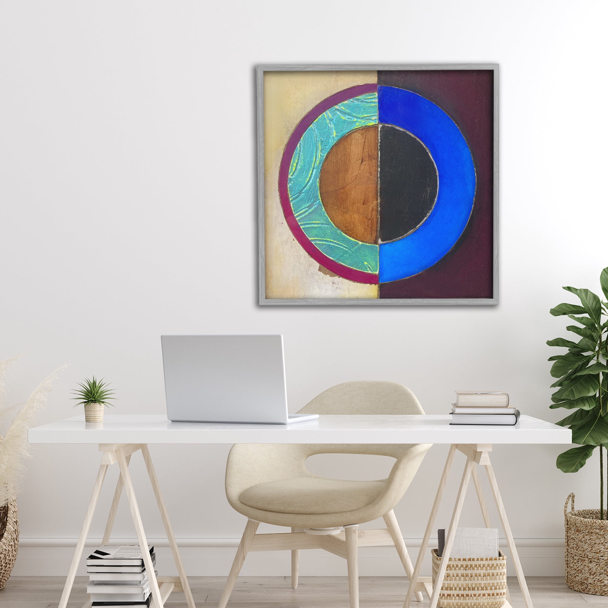 Stupell Industries Nautical Split Circle Gray Framed Giclee Art, design by Matthew Finger