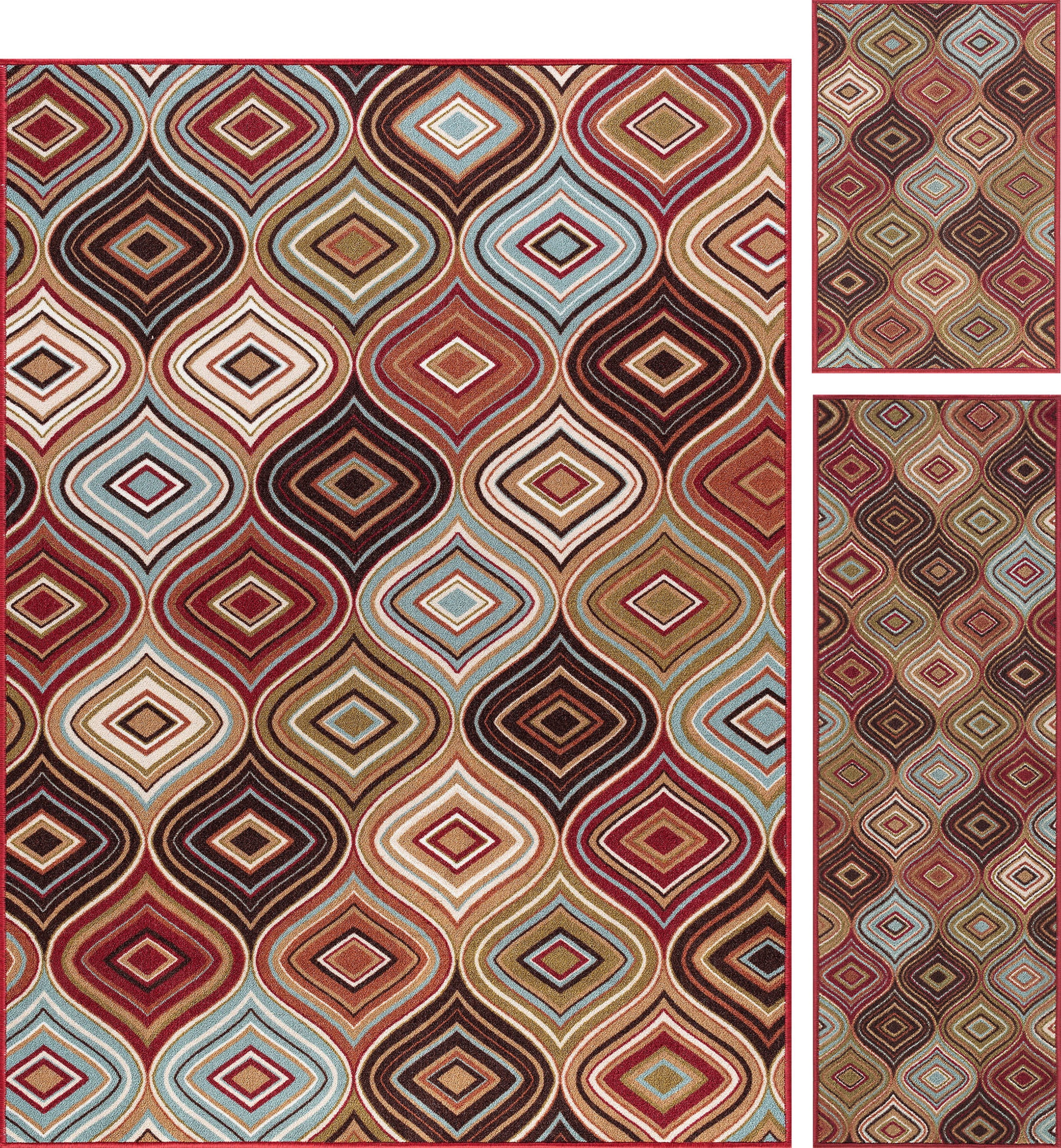 Contemporary Area Rug (3-Piece Rug Set: (5' x 7', 20'' x 60'', 20'' x 32'')) Geometric Multi-Color Indoor Set Easy to Clean