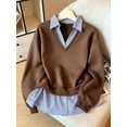 thumbnail image 3 of Women's Long Sleeve V-Neck Collared Pullover Top Loose Fit Casual Fall Winter, 3 of 3