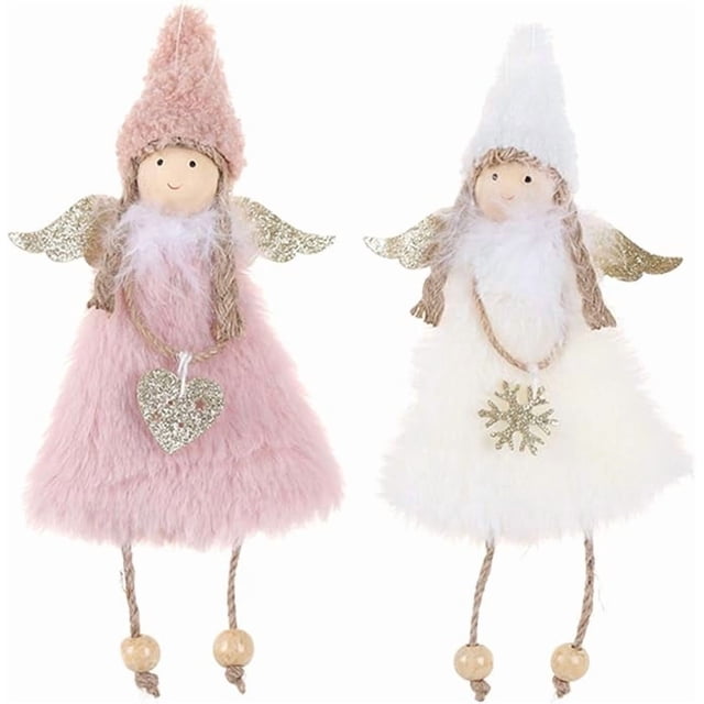 Hanging Ornaments 2 Pieces Love & Snowflake Angels Christmas Decorations Tree Pendant Creative Gifts (Love & Snowflake Angel)