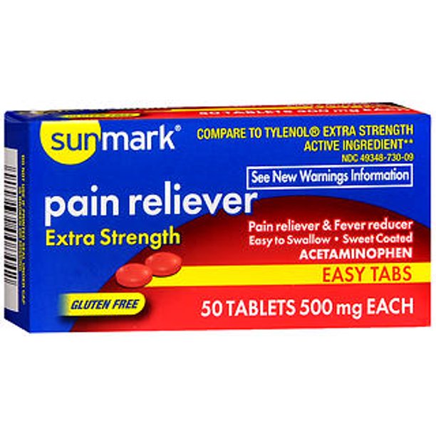 Sunmark Extra Strength Pain Reliever Tablets, 500 mg, 50 Count