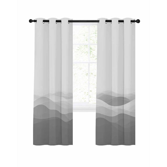 Grey Ombre Blackout Curtains 90 Inches Long for Bedroom, Summer Minimalist Ocean Waves Thermal Insulated Room Darkening Black Out Window Curtain Panels Grommet Drapes for Living Room