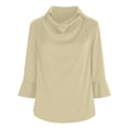 thumbnail image 5 of Tanghaowl Womens T Shirts, Fashion Satin Blouse with Asymmetrical Notched Lapel and Flared Sleeves for Everyday Casual Elegant Tunic Top Beige S, 5 of 7