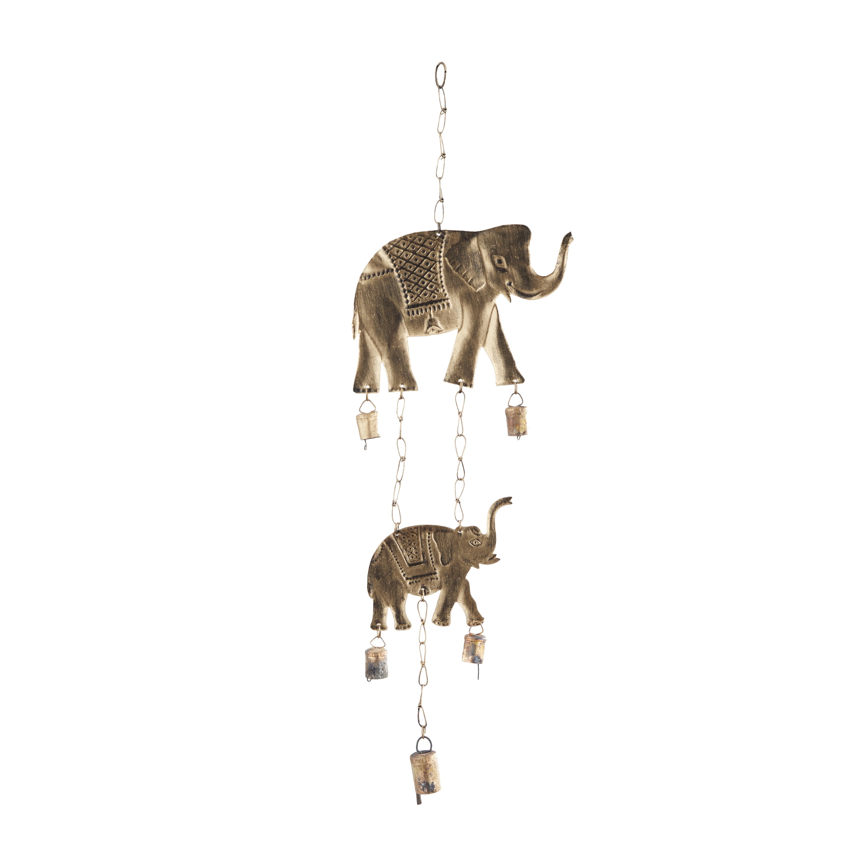 DecMode 28" Brass Metal Elephant Windchime with Bells