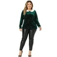 thumbnail image 3 of Unique Bargains Women's Plus Size Long Sleeve Peter Pan Collar Vintage Velvet Tops 3X Green, 3 of 6