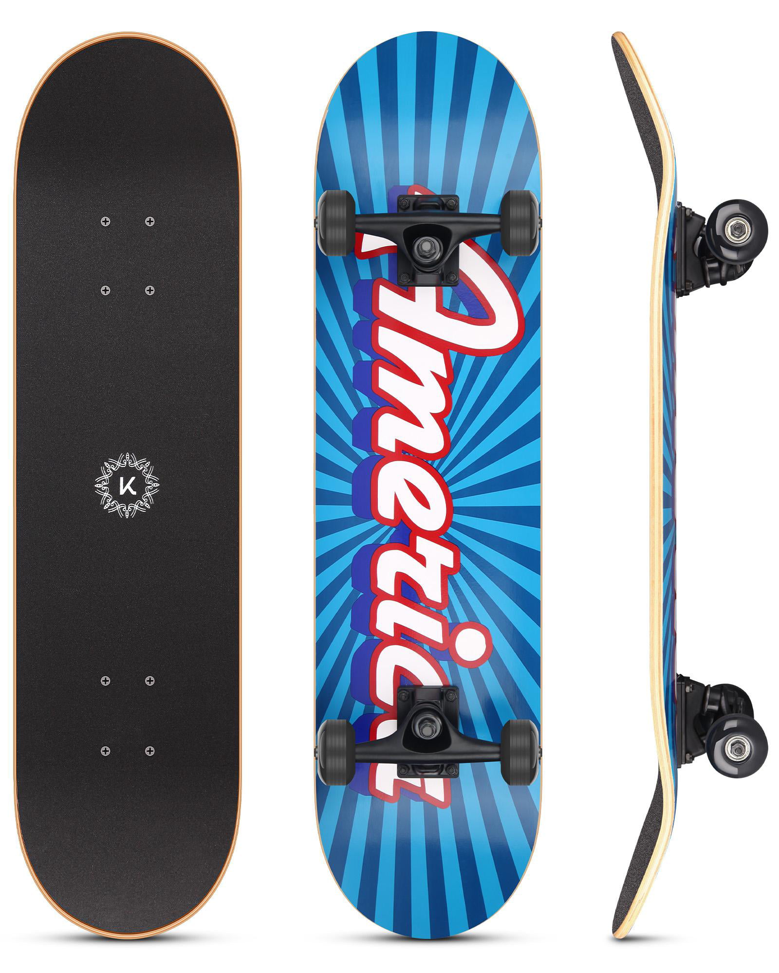 Freestyle Skateboards for Beginners Carving and Cruising with All-in-one T-Tool 31x8 Pro Complete Skateboard with 8 Layer Maple Double Kick Deck and ABEC-9 Bearing for Trick 