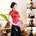 thumbnail image 3 of Women Cheongsam Shirt Chinese Style Plum Print Summer Autumn Exquisite Buckles Stand Collar Cheongsam Top for Wedding, 3 of 7