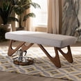 thumbnail image 6 of Bowery Hill Greyish Beige Upholstered Walnut Brown Boomerang Bench, 6 of 8