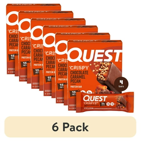 (6 pack) Quest Crispy Protein Bar, 15g Protein, Chocolate Caramel Pecan Flavored, Gluten Free, 4 Count