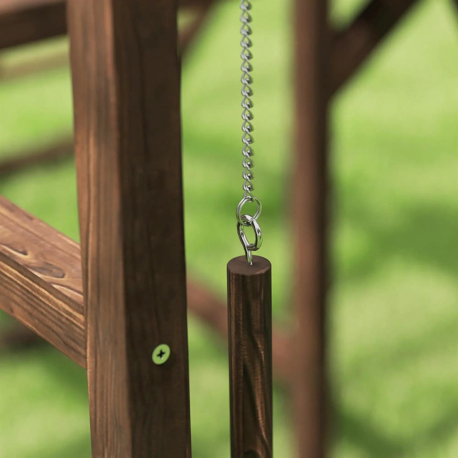 Pefilos 60" Wooden Chicken Activity Play Set for 3-4 Chicken, Outdoor Hen House Accessory with Perch, Swing, Ladder, Platforms, Feeder Storage, for Garden, Brown