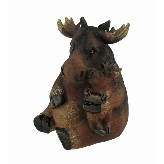 Mother Holding Baby Moose Sculptured Coin Bank