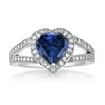 thumbnail image 2 of Gem Stone King 925 Sterling Silver Blue Created Sapphire and White Moissanite Ring for Women (1.71 Cttw, Gemstone September Birthstone, Heart Shape 8MM, Available in Size 5,6,7,8,9), 2 of 4