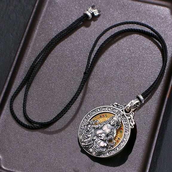 K-KED Yellow God of Wealth Pendant Om Mani Padme Hum Men's Necklace for Men and Women-A