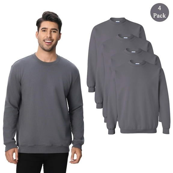 Zfeel Men Long Sleeve Crewneck Sweatshirt, Durable Pullover Casual Iron Grey Sweatshirt, 4-Pack, S