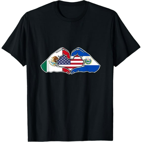 t-shirt Heart hands Mexico, El Salvador and the USA. T-Shirt.