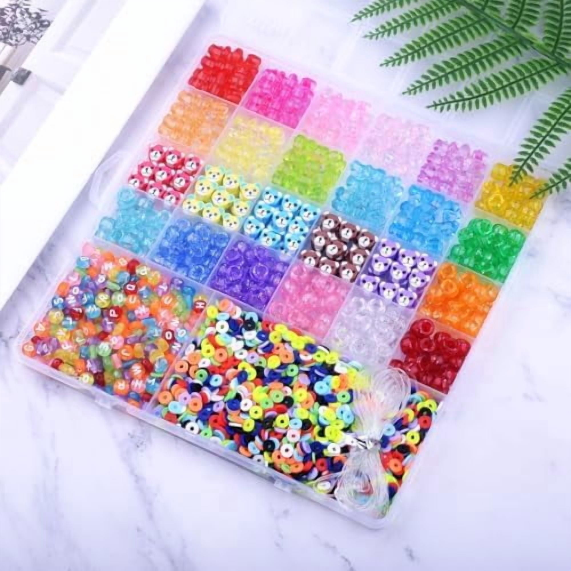 YNGLLC 2480pcs Acrylic Bear Polymer Clay Beads Charms for Bracelets Making Kit Cute Fun Charms Beads Friendship Bracelet Making DIY Arts Crafts Birthday Gifts Toys for Kids Girls