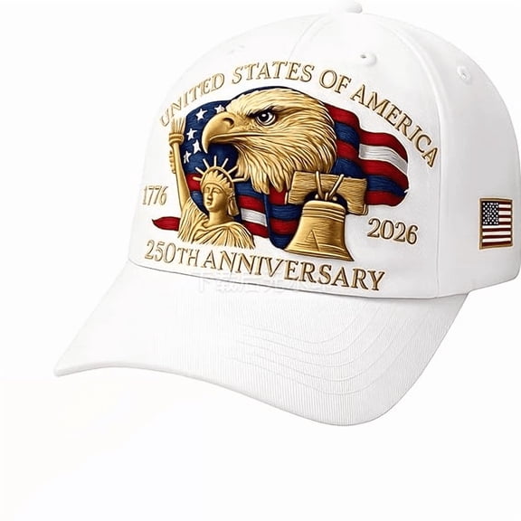 United States 250th Anniversary Hat, Embroidered American Bald Eagle, Statue of Liberty & Liberty Bell Design Hats