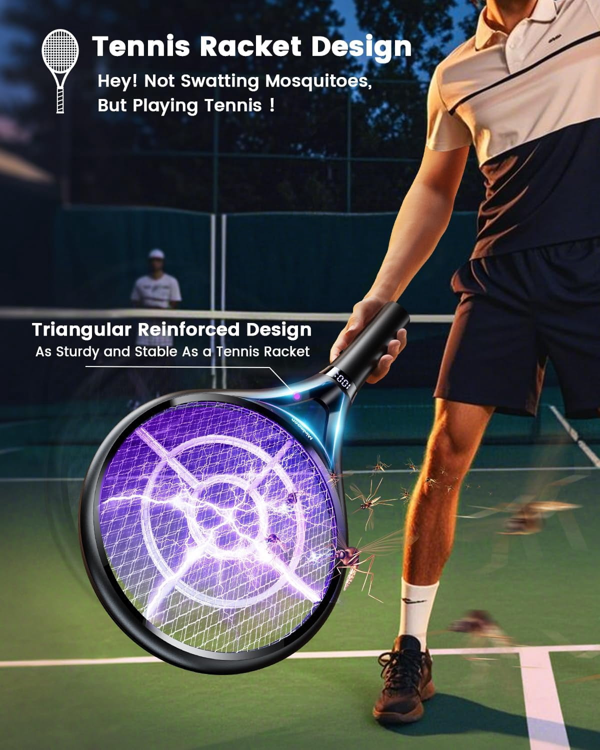 Electric Fly Swatter with LED Display, 2000mAh Rechargeable Fly Swatter Racket, 2500V Bug Zapper Racket Dual Modes, Mosquito Killer Lamp with 3 Layers Safety Mesh for Indoor Outdoor Camping