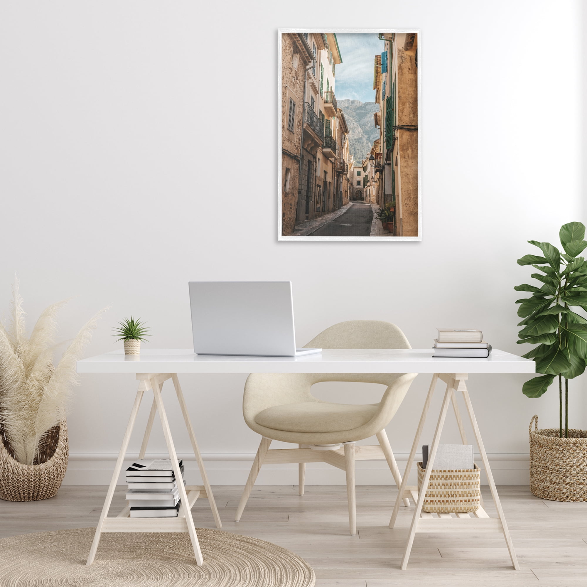 Stupell Industries Spanish Town Street Town & City Photography White Framed Art Print Wall Art, 20 x 30
